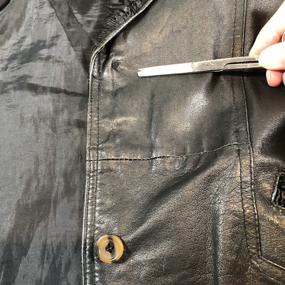 Outbrook Leather Coat Womens Large Black Long Baroque Suede Detail 80s Vintage - Picture 9 of 16